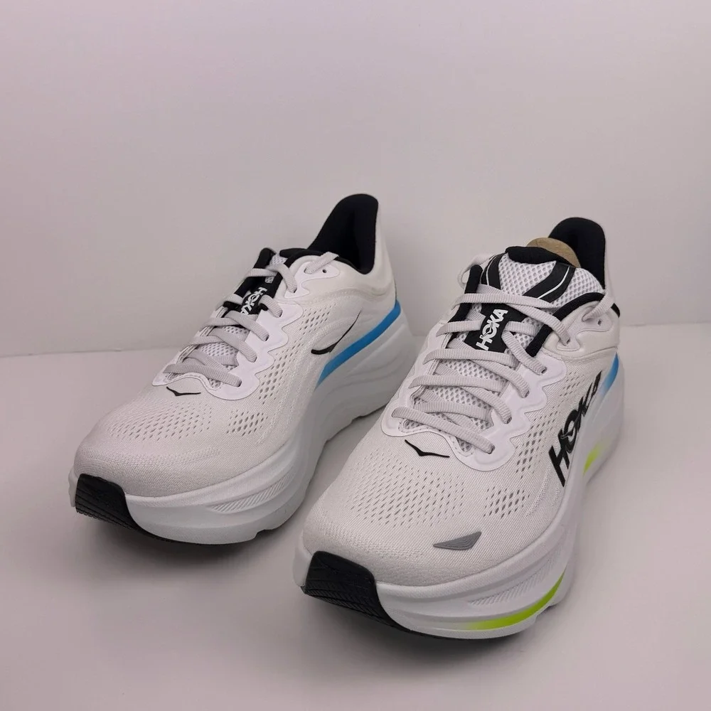 Hoka One One Bondi 9 Running Shoe Men Sz 10 White/Black 1162011 FLCK Sample